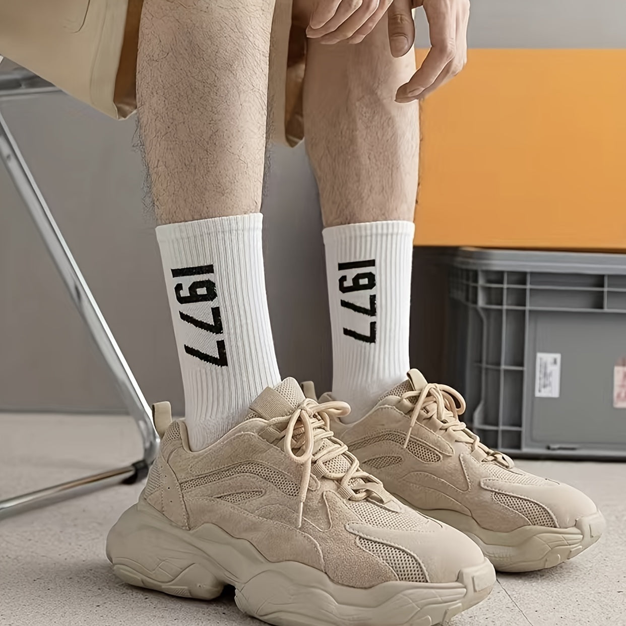 Men's Number Pattern Crew Socks Breathable Cotton Blend Casual Unisex Sock