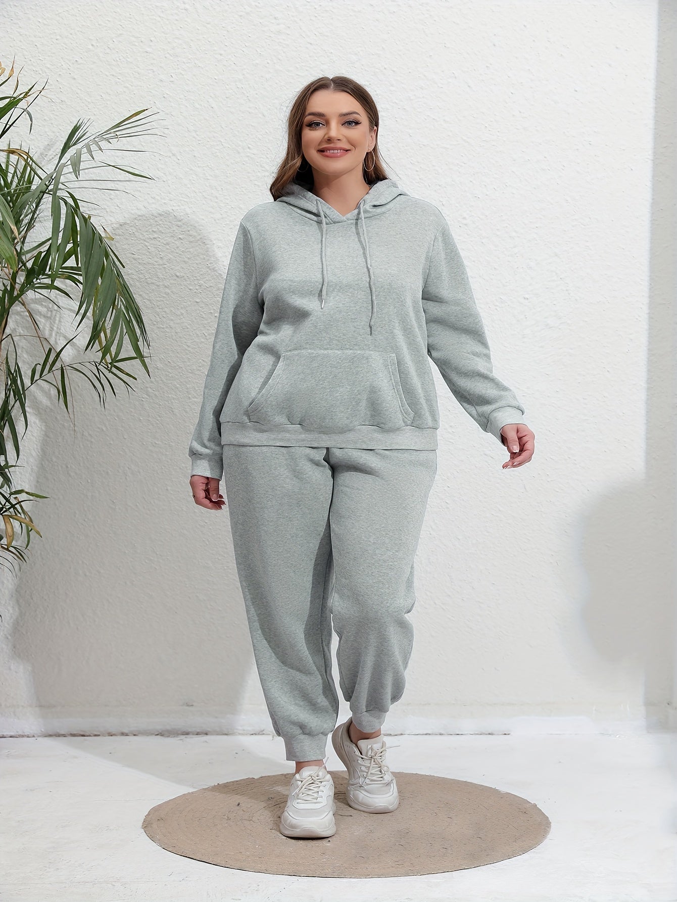 Solid Hooded Sweatshirt & Jogger Sweatpants Set