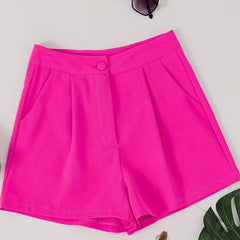 High Waist Ruched Shorts with Pockets