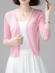 Solid Knit Cardigan 3/4 Sleeve Sweater