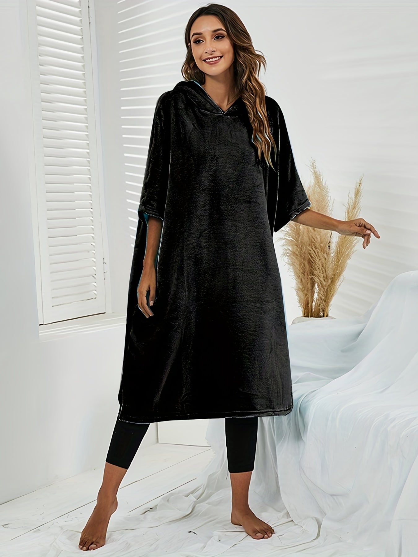 Plus Size Coral Fleece Hooded Dress Comfort Wearable Blanket