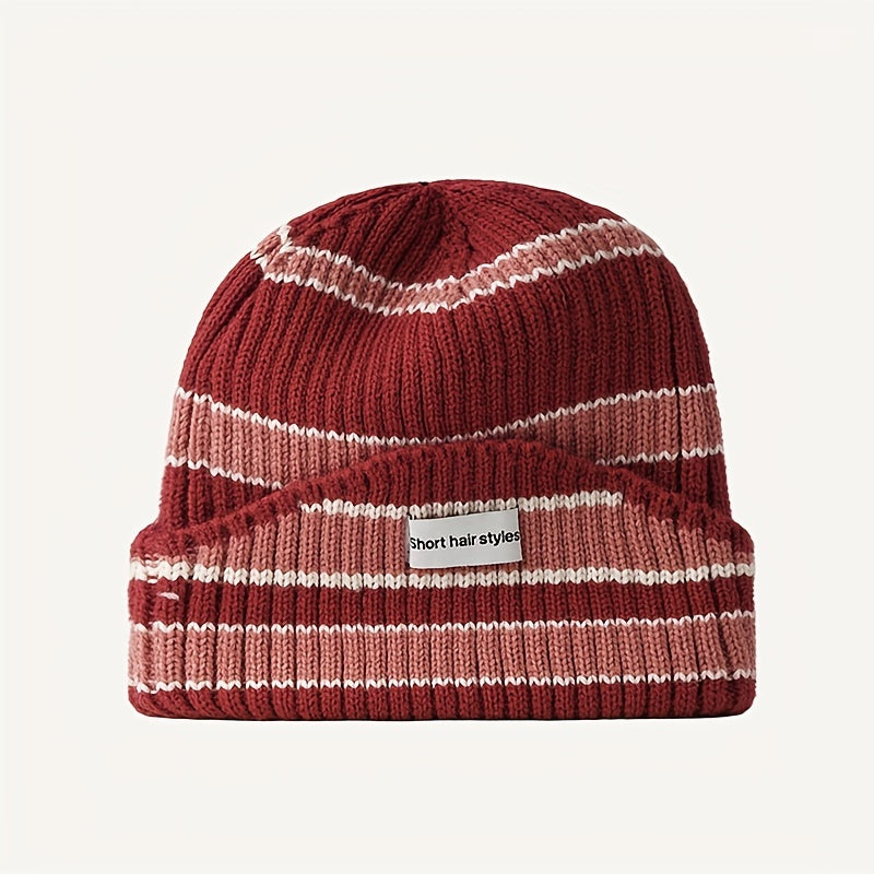 Striped Warm Knitted Beanie Hat Winter Soft Warm Ear Protection Casual Cap