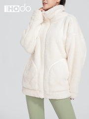 Women's Zip Up Fleece Jacket Turtle Neck Coat