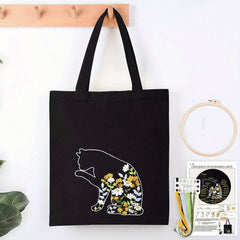 Embroidery Kit: Kitten Pattern Tote Bag with Hoop & Needles