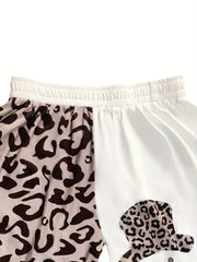 Colorblock Leopard & Snowman Print Fitness Pants