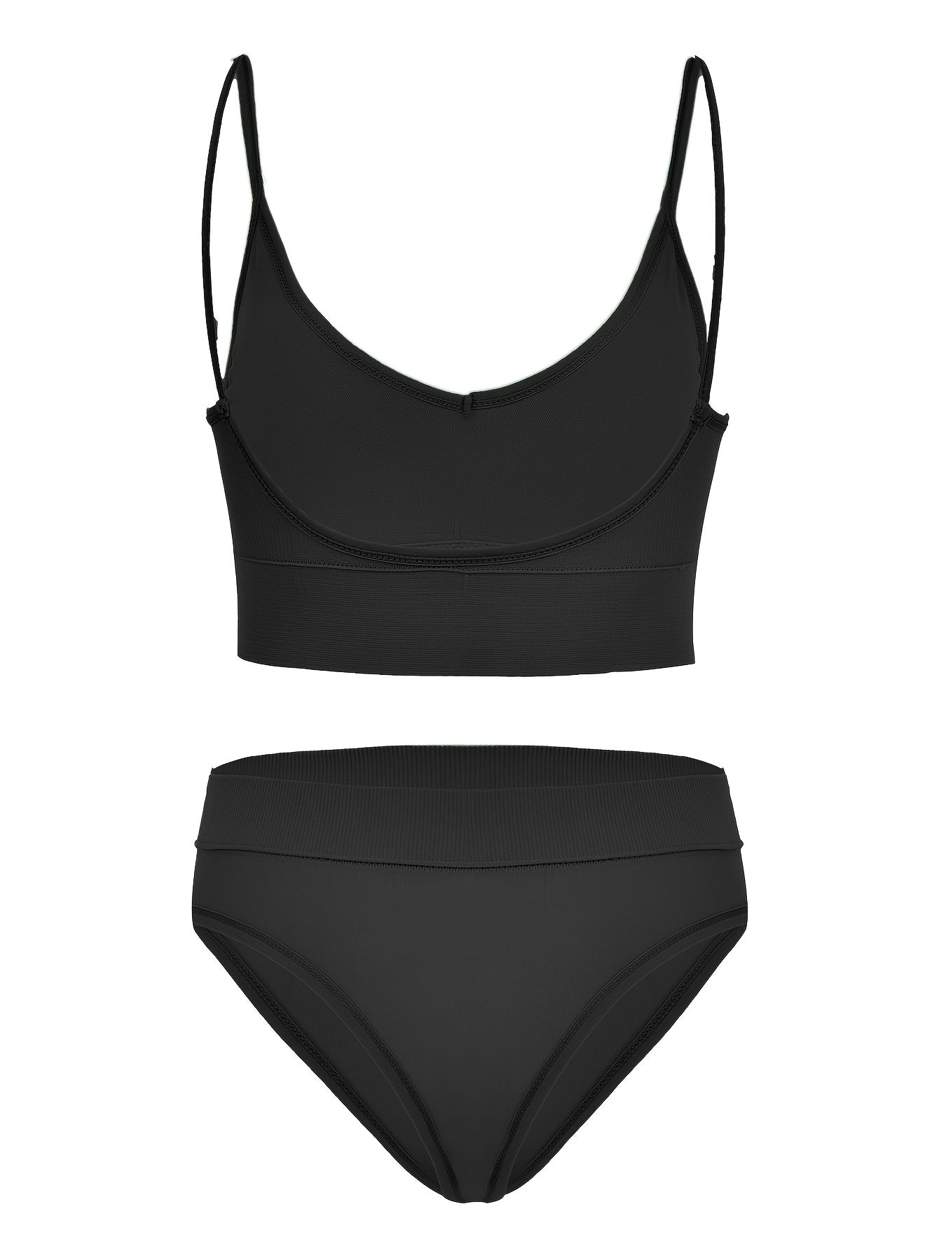 Solid Ribbed Bra & Panties Set Women's Underwear