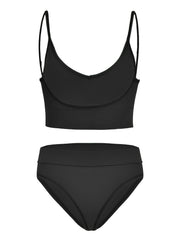 Solid Ribbed Bra & Panties Set Women's Underwear