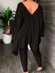 Casual Two Piece Set V Neck Ruched Long Sleeve Tops & Slim Pants