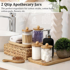 4pcs Bamboo Bathroom Accessories Soap Dispenser Cotton Swab Holder Jars