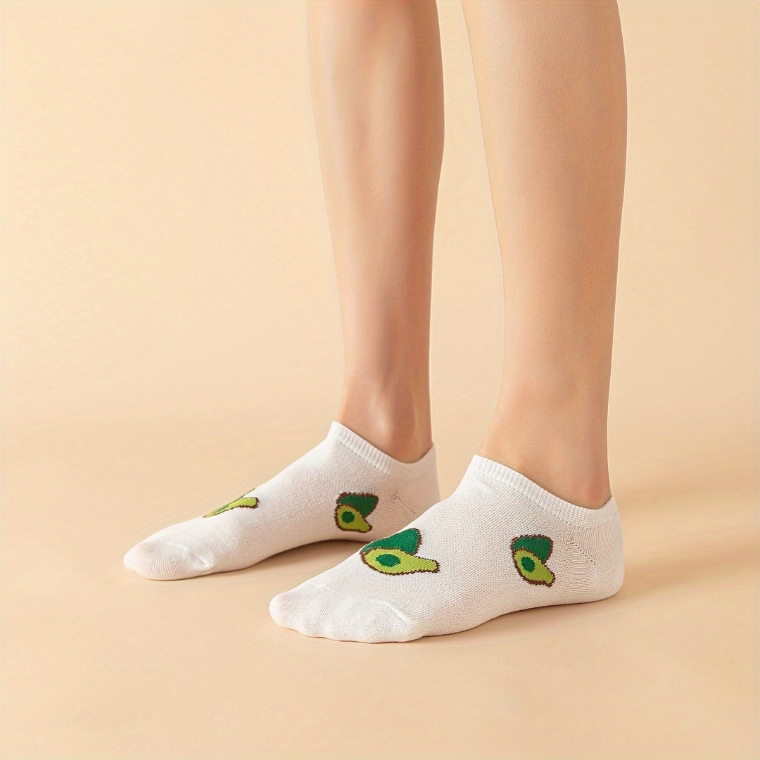 5 Pairs Avocado Print Low Cut Ankle Socks Women's Stockings