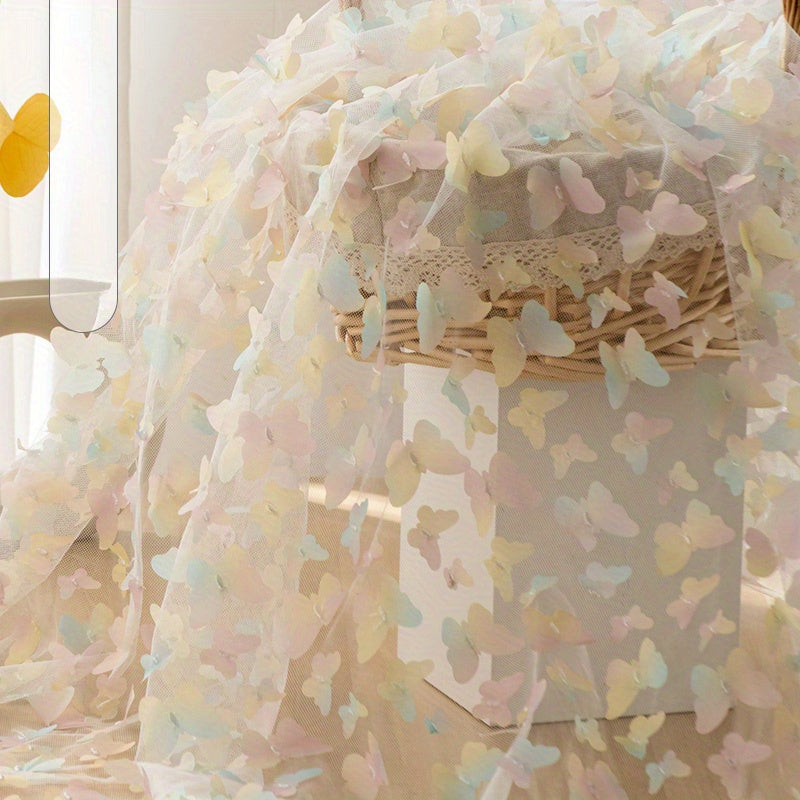 Rainbow Butterfly 3D Applique Flowers Mesh Lace Fabric 1 Yard