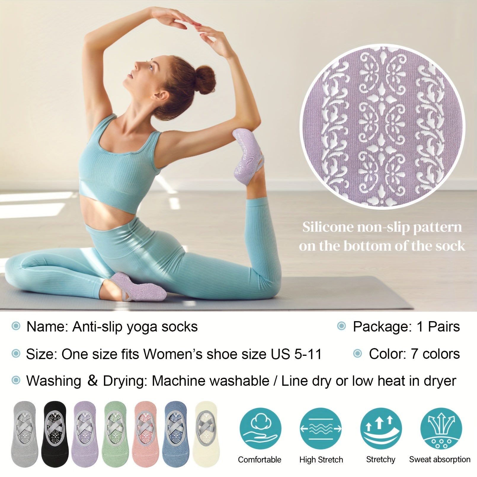 Women's Non Slip Yoga Socks with Extra Grips for Yoga Ballet Barre