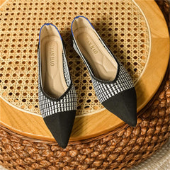 Women's Knitted Pointed Toe Flat Shoes Soft Sole Slip On Casual Flats