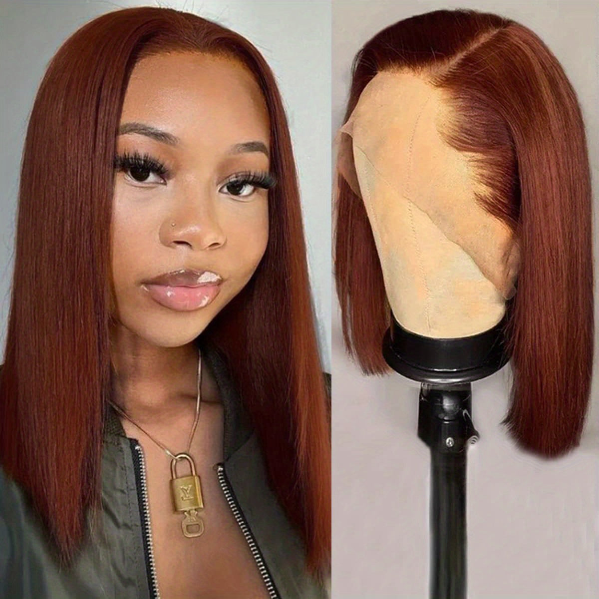 Short Straight Bob Cut Lace Front Human Hair Wig 180 Density Natural Hairline
