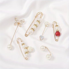 5pc Rhinestone Brooches Pearl Sweater Shawl Clips Scarf Buckles