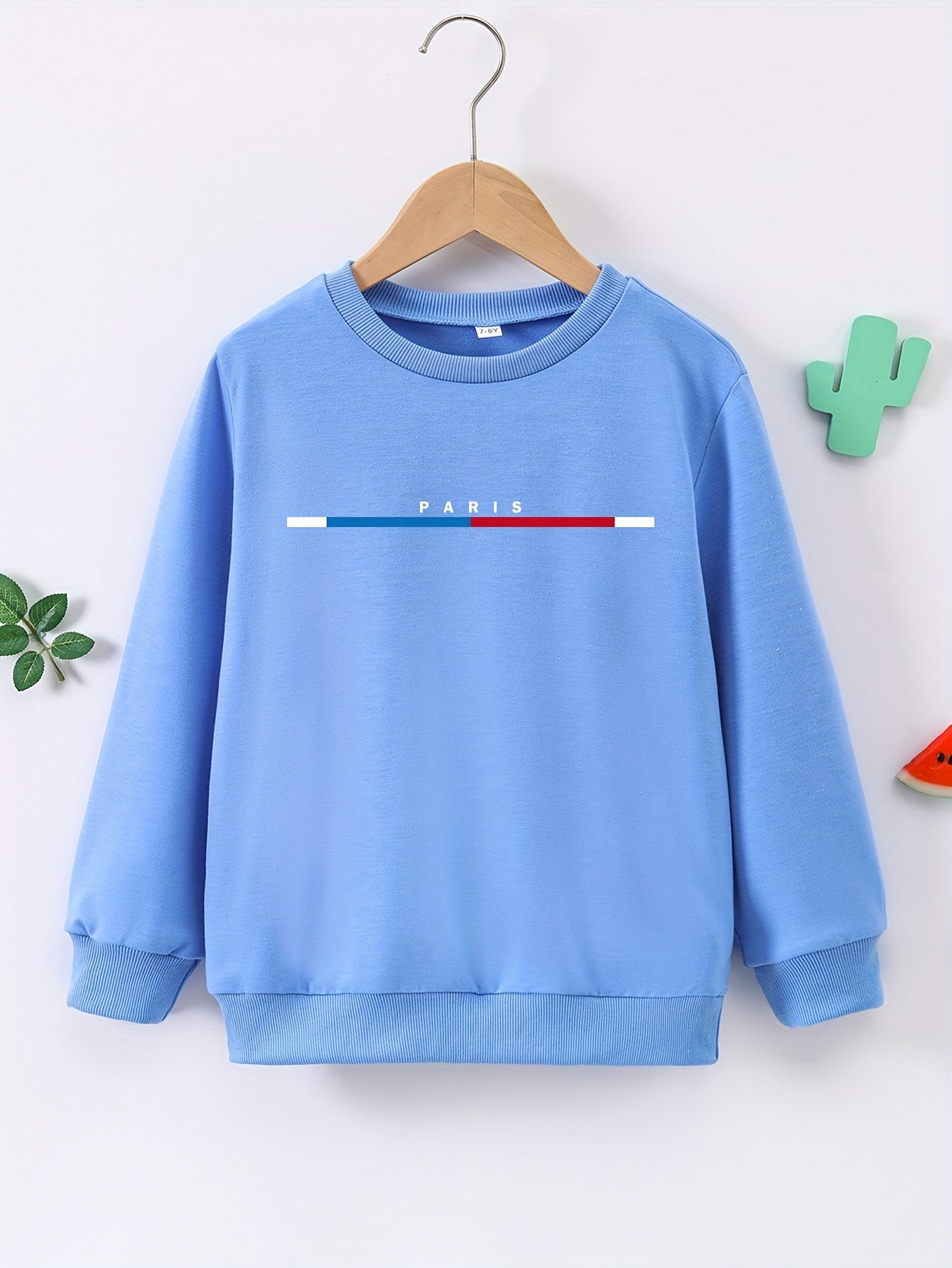PARIS Letter Print Boys Casual Pullover Sweatshirt Long Sleeve Crew Neck Tops