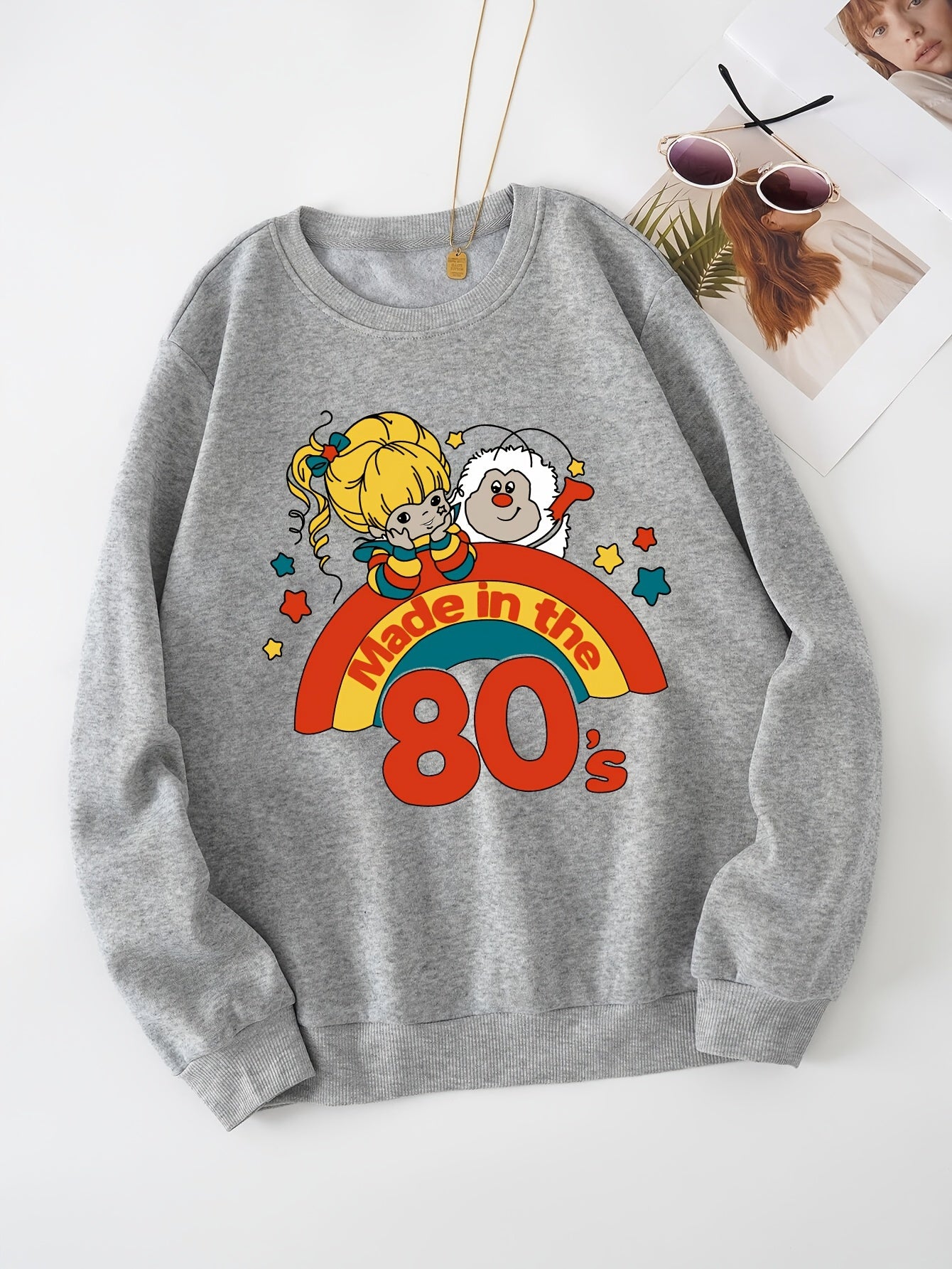 80s Cartoon Round Neck Sweatshirt for Autumn & Winter