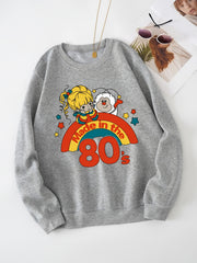 80s Cartoon Round Neck Sweatshirt for Autumn & Winter