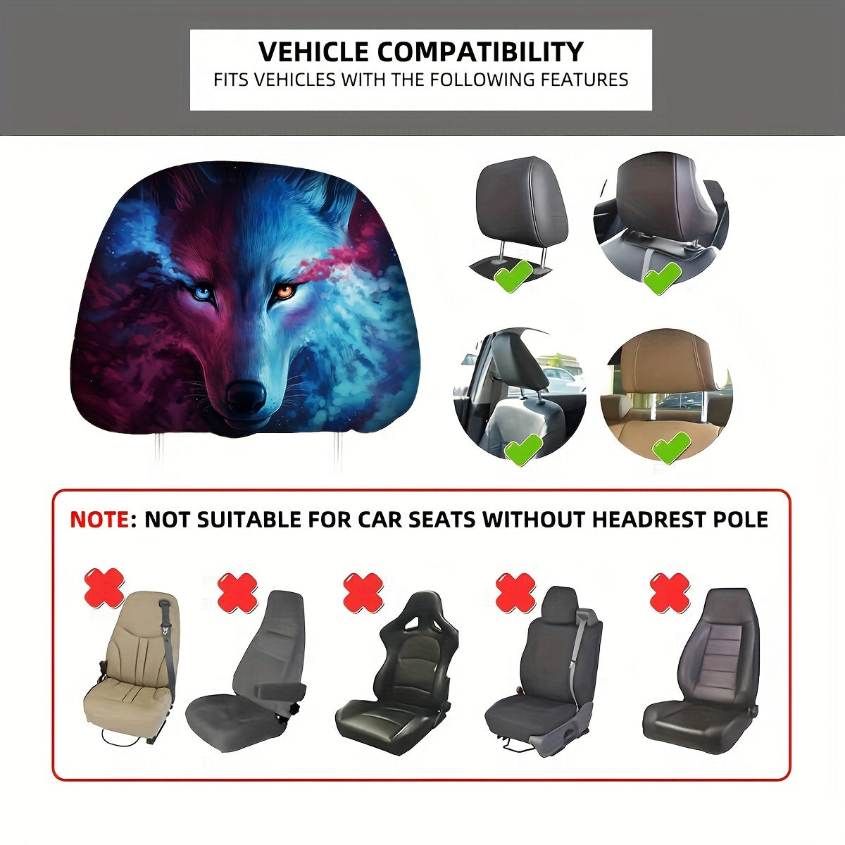 Smoking Wolf Print Car Headrest Cover - Christmas Gift