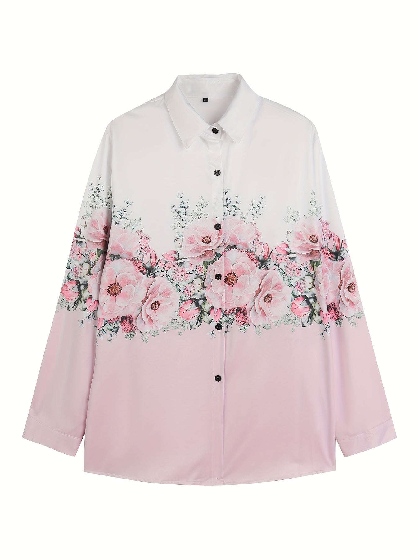 Colorblock Floral Print Button Up Blouse