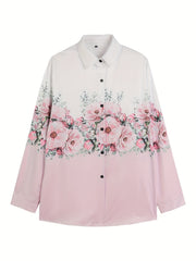 Colorblock Floral Print Button Up Blouse
