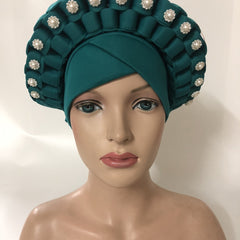 Boho Rhinestone Faux Pearl Head Wrap Cap Vintage Hijab Hat