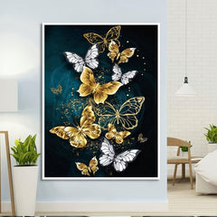 DIY Cross Stitch Kit Golden Butterfly Floral Pattern Material Package