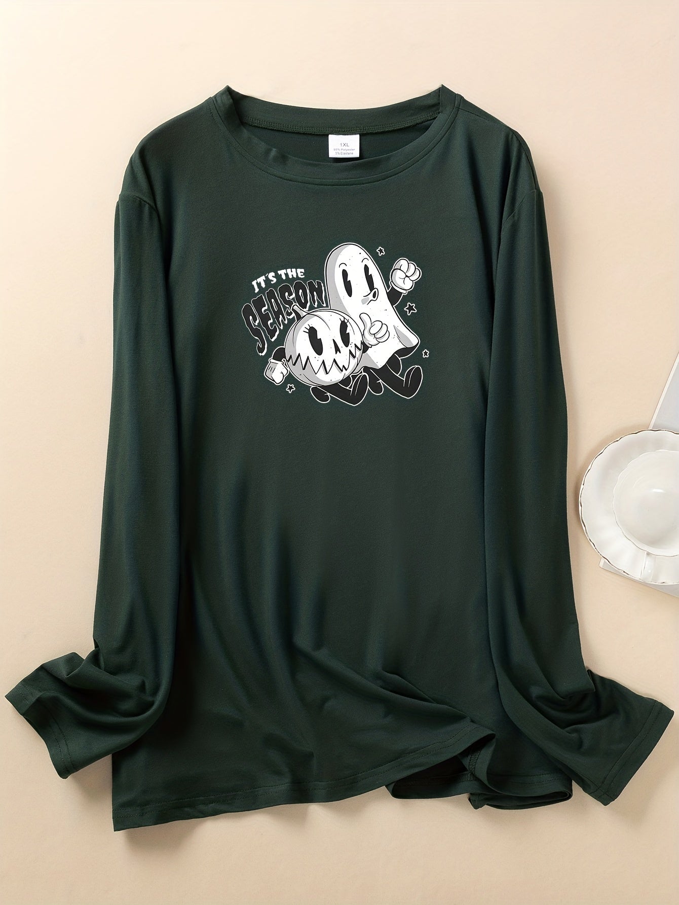 Ghost & Pumpkin Print Plus Size Halloween Lounge Top