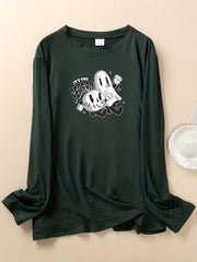 Ghost & Pumpkin Print Plus Size Halloween Lounge Top