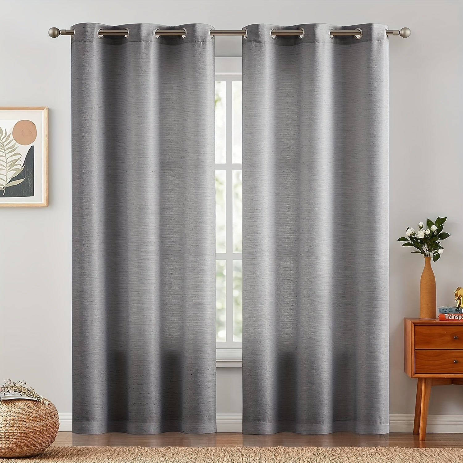 Flat Jacquard Curtain Light filtering Grommet Top Curtain