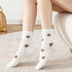 5 Pairs Cartoon Bear Mid tube Socks Women's Stockings