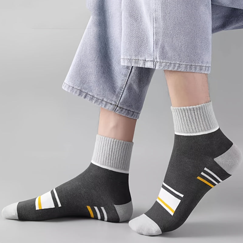 Men's Block Crew Socks Breathable Comfy Casual Unisex Socks Outdoor All Seasons