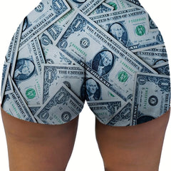 Dollar Print Skinny Shorts Yoga Casual Summer Shorts