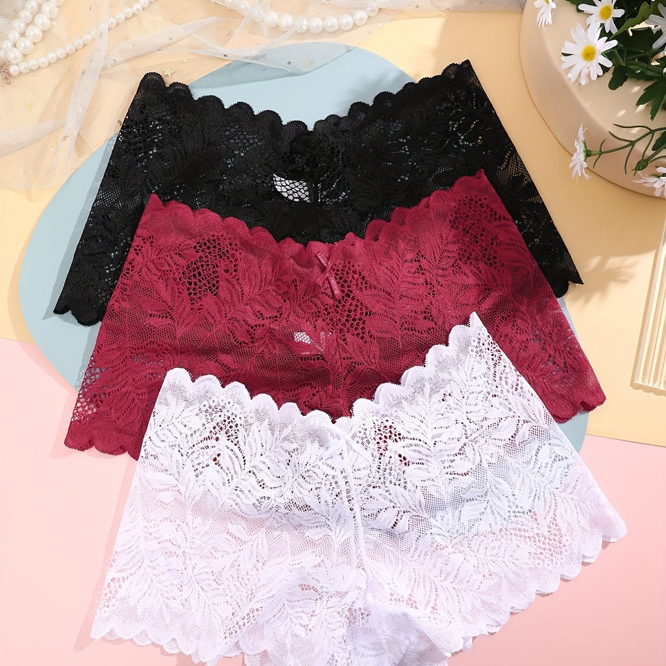 3 Pack Lace Boyshorts Panties Women's Lingerie