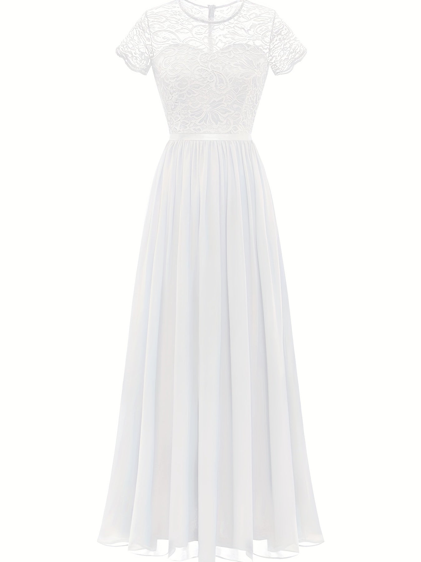 Contrast Mesh Pleated Dress Short Sleeve Crew Neck