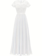 Contrast Mesh Pleated Dress Short Sleeve Crew Neck