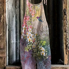 Floral & Bird Print Tie Shoulder Wide Leg Jumpsuit