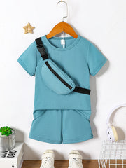 Boys Casual T shirt & Shorts Set with Crossbody Bag - Summer Holiday Party