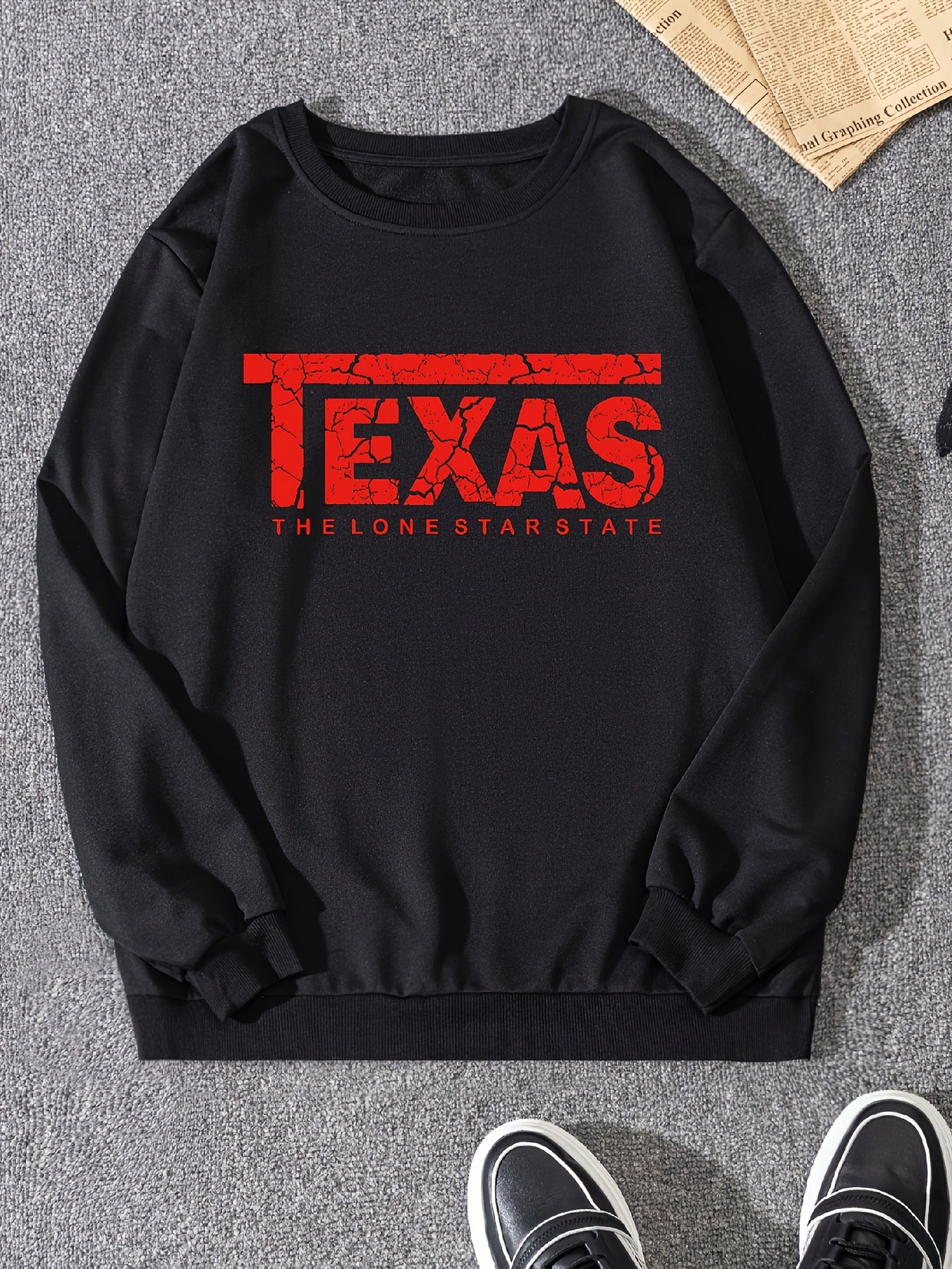 Texas Print Sweatshirt Men's Casual Pullover Sweatshirt For Spring Fall