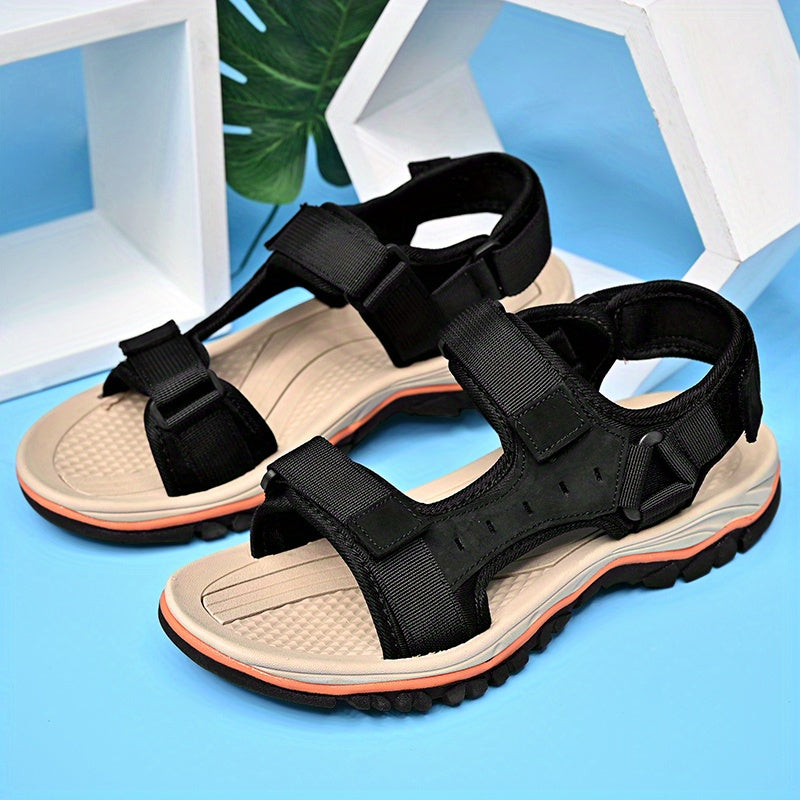 Men's Vintage Leather Slide Sandals Hook and loop Summer Walking Shoes