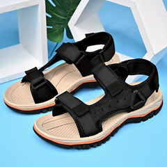 Men's Vintage Leather Slide Sandals Hook and loop Summer Walking Shoes