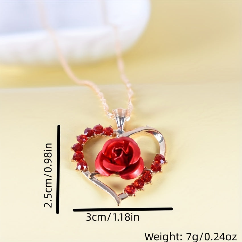 Rose Heart Pendant Necklace Holiday Graduation Birthday Jewelry Gift