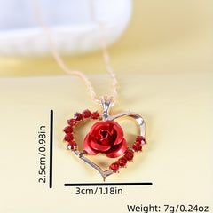 Rose Heart Pendant Necklace Holiday Graduation Birthday Jewelry Gift