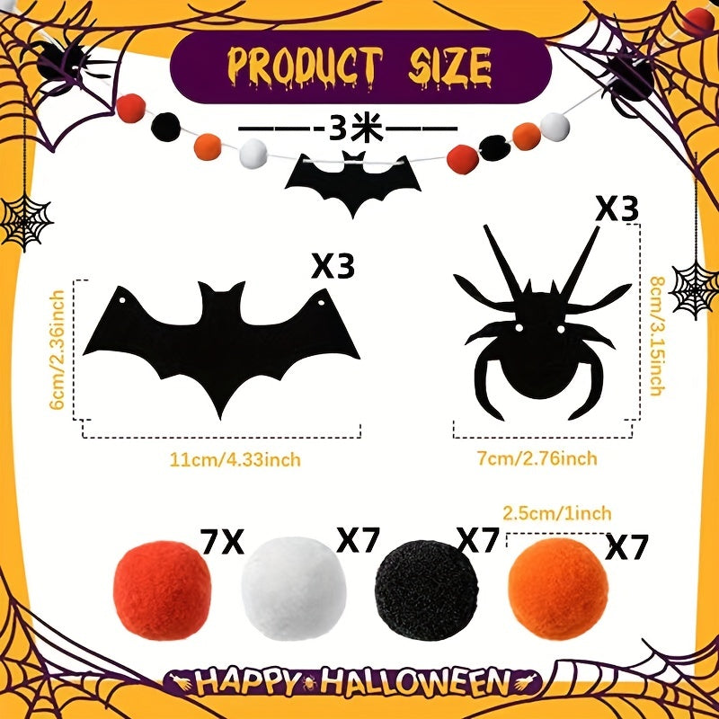 Halloween Pull Flag Banner Spider Bat Fur Ball Garland Pull Flag