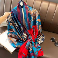 Vintage Flower Print Scarf Silk Shawl Women Head Wrap Satin Sunscreen