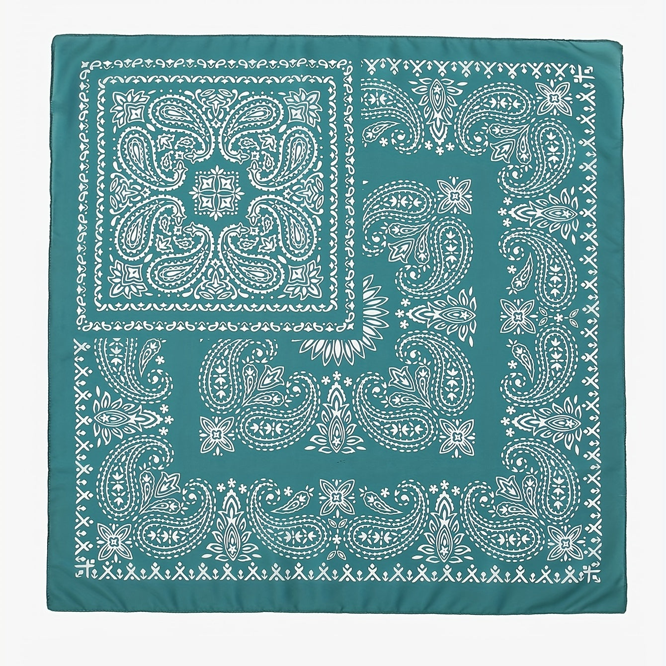 Green Paisley Print Bandana Satin Square Scarf Boho Shawl