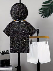 Boys Bear Graphic Print T-shirt Shorts Hat Set
