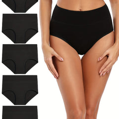 5 Pack Plus Size Panties Set Womens Plus Solid High Waisted Briefs Set