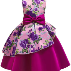 Girls Flower Print Sleeveless Princess Dress For Summer Party