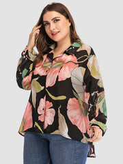 Women's Floral Print Button Up Long Sleeve Blouse